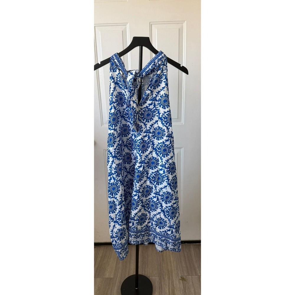 Shein Curve Blue White Medallion Print Halter Tie Back Sleeveless mini dress 4XL
